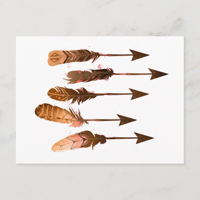 Rustic Bohemian Tribal Feather Arrows Vykort (Framsida)