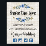 Rustic Boho Arrows & Blommigt Bröllop Hashtag Phot Poster<br><div class="desc">Den vackra denim Blue blommigt inslag accentuerad med djärva detaljer om bohemiska pilar ger den här designen gott om bra vibes! Rustik träbakgrund, vittvättsfärg och realistisk vattenfärgsstil ger dig en fin struktur och charm. Naturlig och färsk för en contemporary bröllop firande. ・ Anpassa den! Följ mallen om du enkelt vill...</div>
