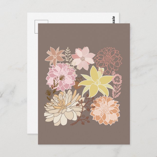 Rustic Boho Asphalt Floral Pattern  Vykort (Fram/baksida)
