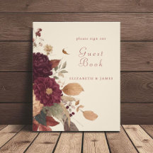Rustic Boho Autumn Blommigt Bröllop Guest Bok