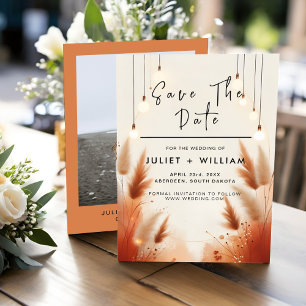 Rustic Boho Autumn Ombre Brown Bröllop Spara Datumet