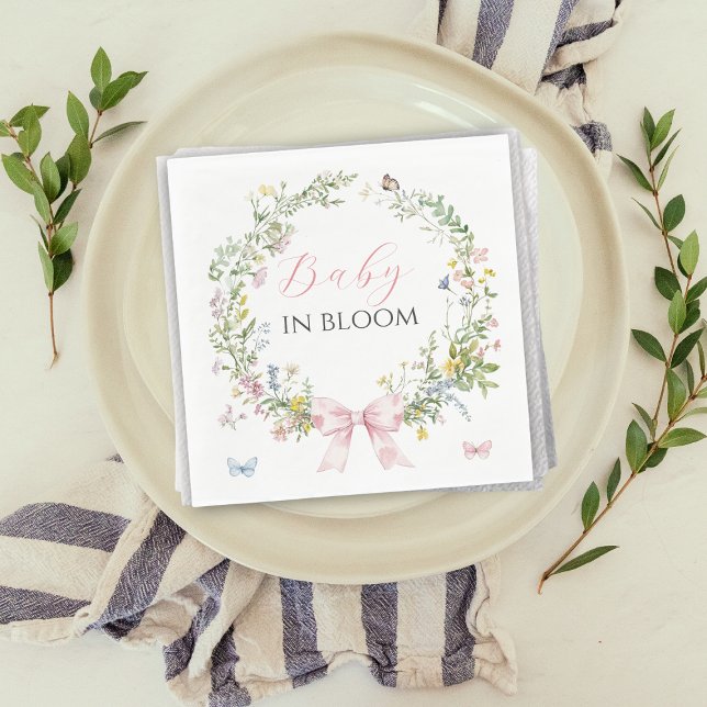 Rustic Boho Baby i Bloom Rosa Bow Baby Shower Pappersservett (Skapare uppladdad)