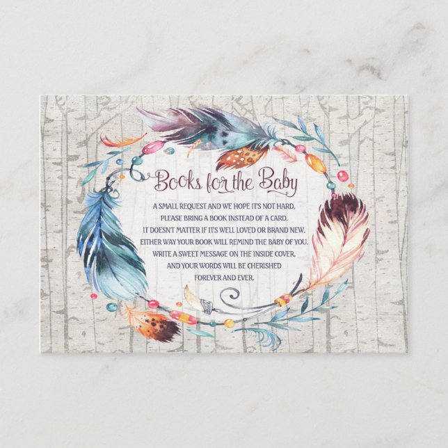 Rustic Boho Baby Shower Bohemian Bokar för Baby Tilläggskort (Framsida)
