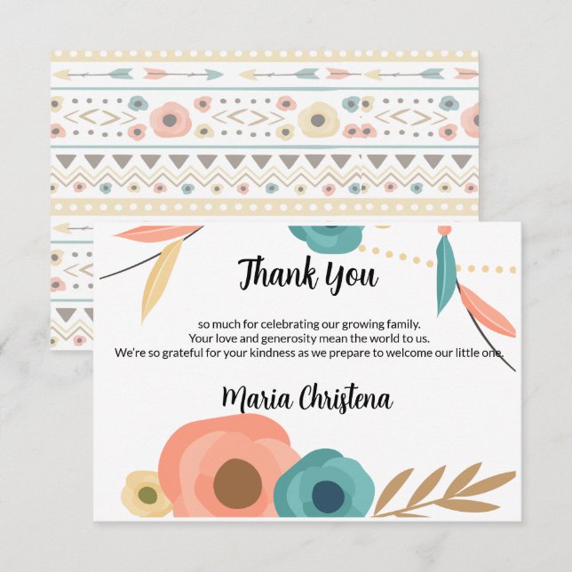 Rustic Boho Baby Shower Thank You Note Tack Kort (Fram/baksida)