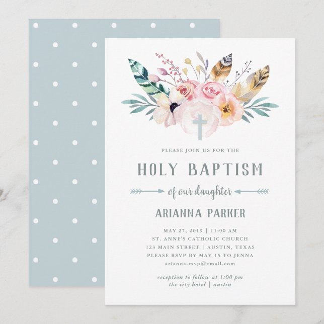 Rustic Boho Baptism Inbjudningar (Fram/baksida)