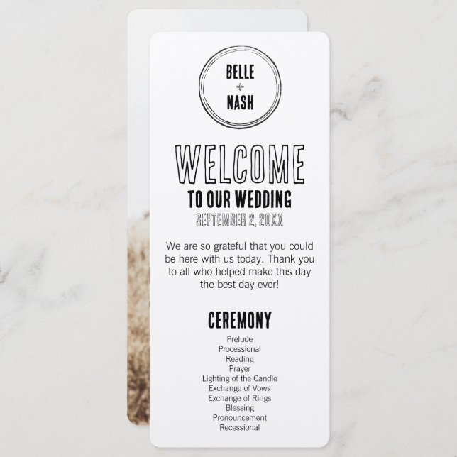 Rustic Boho Barn Bröllopsprogram med Photo (Fram/baksida)