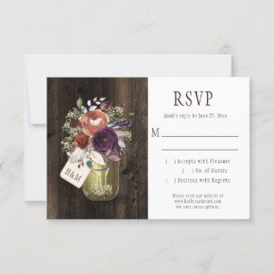 Rustic Boho Barn Wood Mason Burk Lila Blommigt OSA Kort