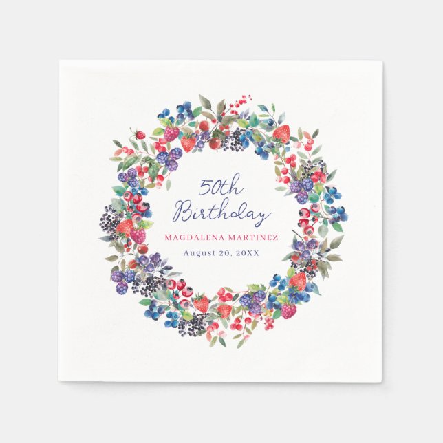 Rustic Boho Berry Sommar 50:e födelsedagen Pappersservett (Framsidan)