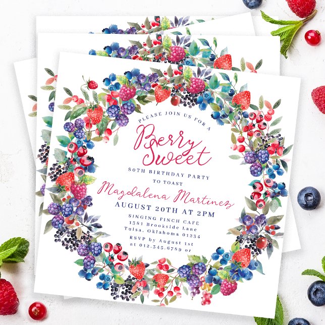 Rustic Boho Berry Sweet Summer 80 Birthday Inbjudningar (Skapare uppladdad)