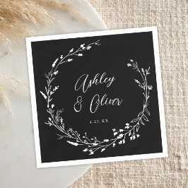Rustic Boho Black White Wildblomma Blommigt Bröllo Pappersservett