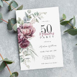 Rustic Boho Blommigt 50 och Fabulous Födelsedagsfe Inbjudningar<br><div class="desc">Fira med en 50 och fantastisk festinbjudan som poppar med elegant feminitet. Den här charmerande vattenfärgsdesignen fångar kärnan av elegant elegans med dess armade bukett av peonier och ro när det gäller att harmonisera djup burgundi, plommon och dammig rosa med efterföljande eukalyptus grey. Det feminina botaniska inslagen dyker upp med...</div>