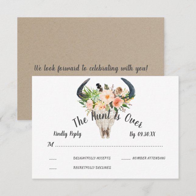 Rustic Boho Blommigt Antelope Hunt är över OSAN Inbjudningar (Fram/baksida)