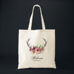 Rustic Boho Blommigt Antlers Bröllop Bridesmaid Tygkasse<br><div class="desc">En underbar personlig till väskan för brudtärnorna i bröllop. Den har rustiska hjortar som är utsmyckade med en färgstark blommigt av rosa- och magenta blommor. Lägg till namn i briderna ställe i det urval namn som visas i designmallen. Du kan också redigera texten "brustna" med annan text, eller ta bort...</div>
