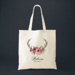 Rustic Boho Blommigt Antlers Bröllop Bridesmaid Tygkasse<br><div class="desc">En underbar personlig till väskan för brudtärnorna i bröllop. Den har rustiska hjortar som är utsmyckade med en färgstark blommigt av rosa- och magenta blommor. Lägg till namn i briderna ställe i det urval namn som visas i designmallen. Du kan också redigera texten "brustna" med annan text, eller ta bort...</div>