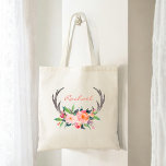 Rustic Boho Blommigt Antlers med Namn Tygkasse<br><div class="desc">En rustik boho inspirerade till design med hjortar som är förskönade med en bukett av rosa och persikofärgade blommor. Infoga ditt namn eller annan önskad text i ställe i exemplet namn. Du kan också ta bort texten om du föredrar det här objektet utan det.</div>