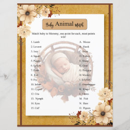 Rustic Boho Blommigt Baby Shower Animal Match Game