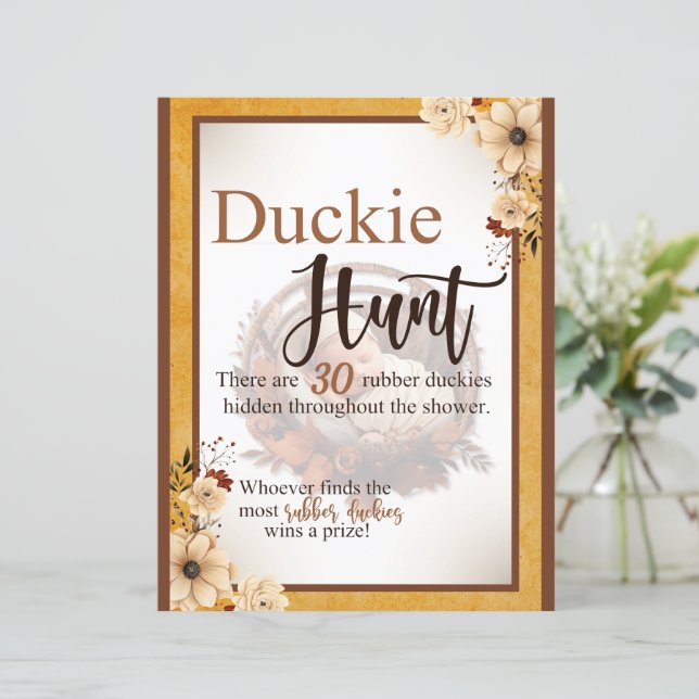 Rustic Boho Blommigt Baby Shower Anka Hunt Game (Stående Fram)