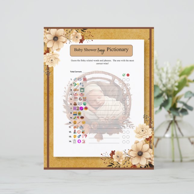 Rustic Boho Blommigt Baby Shower Emoji Game (Stående Fram)