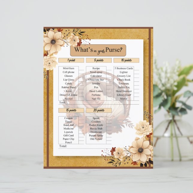 Rustic Boho Blommigt Baby Shower i ditt Purse-spel (Stående Fram)