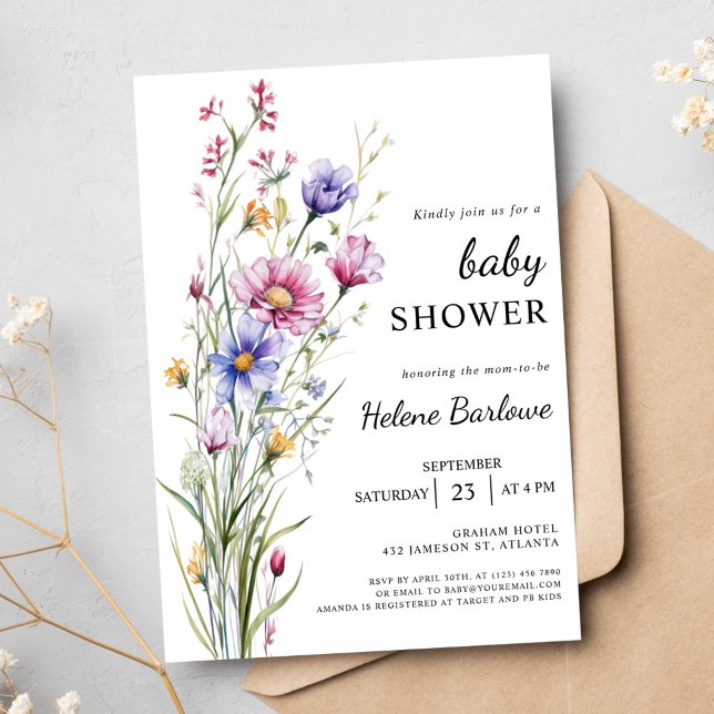 Rustic Boho Blommigt Boy WildblommBaby Shower Inbjudningar (Rustic Boho Floral Boy Girl Wildflower Baby Shower Invitation)