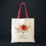 Rustic Boho Blommigt Bridesmaid Bröllop Tote Tygkasse<br><div class="desc">En inbjudan från elegant bröllop som innehåller blommigtar med vattenfärg i rustik beige,  bränd orange,  sienntoner på brun bakgrund. Om du behöver ändra designen,  t.ex. färg,  text eller teckensnitt,  kontakta oss på seamistmail@gmail.com. Vi kärlek är en del av dina lycklig minnen.</div>