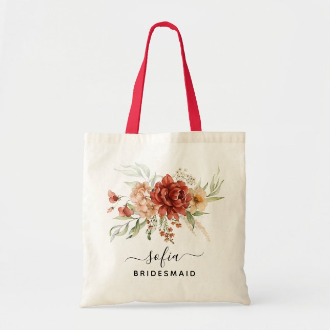 Rustic Boho Blommigt Bridesmaid Bröllop Tote Tygkasse (Framsidan)