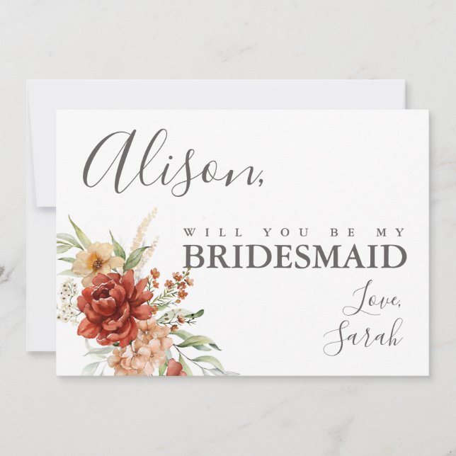 Rustic Boho Blommigt Bridesmaid Frieri kort (Framsida)