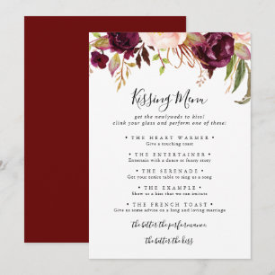 Rustic Boho Blommigt Bröllop Kissing Menu-spelkort