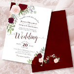 Rustic Boho Blommigt Burgundy Red & Rosa Bröllop Inbjudningar<br><div class="desc">Den här vackra bröllopsinbjudan har en rustik boho-chic med handmålad vattenfärg ro i skuggor av rosa, djup rött och burgundi. Eleganten bouquet innehåller sprit av lavender, eukalyptus, baby utandning och andra löv och grönt på en klassisk vit bakgrund. Underbart sätt till inbjudan dina vänner och din familj att vara en...</div>