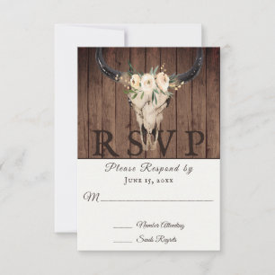 Rustic Boho Blommigt Cow Skull på Barnwood Bröllop OSA Kort