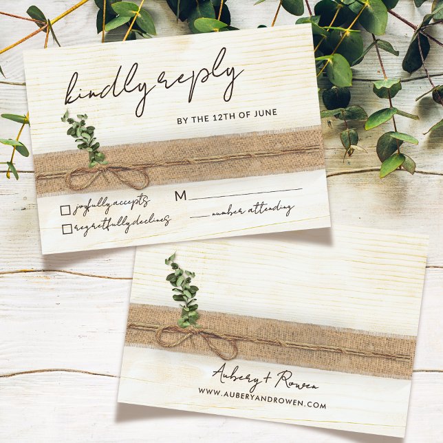 Rustic Boho Blommigt Eco Wood Eucalyptus Bröllop OSA Kort (Skapare uppladdad)