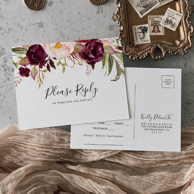 Rustic Boho Blommigt Menu Choice OSA Postcard Vykort (Skapare uppladdad)
