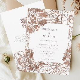 Rustic Boho Blommigt Mocha Brown Bröllop QR-kod Inbjudningar