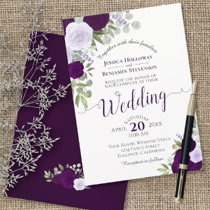 Rustic Boho Blommigt Plum & Dusty Lila Bröllop Inbjudningar