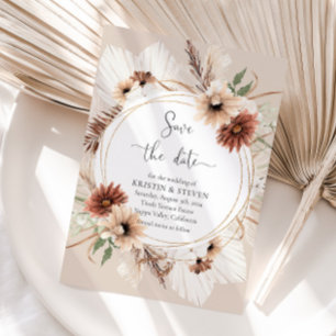 Rustic Boho Blommigt Ram sparar datumet Inbjudningar