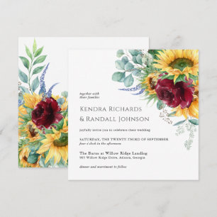 Rustic Boho Blommigt Solblommor Blommigt Bröllop Inbjudningar