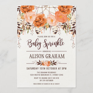 Rustic Boho Blommigt Sprinkle-inbjudan för hösten Inbjudningar