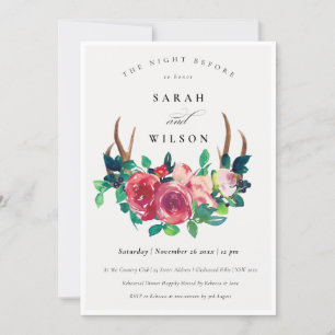 Rustic Boho Blommigt Stag Antler Natten före Inbju Tack Kort