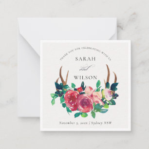 Rustic Boho Blommigt Stag Antlers Bröllop Tack Anteckningskort