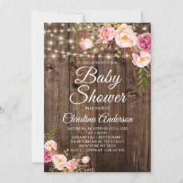 Rustic Boho Blommigt String Ljus Baby Shower Inbjudningar
