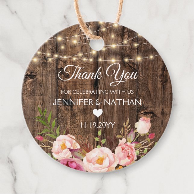 Rustic Boho Blommigt String Ljus Tack Gåvor Etiketter (Framsida)