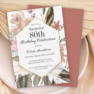 Rustic Boho Blommigt Surprise 80:e Födelsedagsfest Inbjudningar