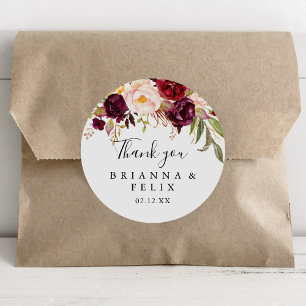Rustic Boho Blommigt Tack Wedding Favor Runt Klistermärke