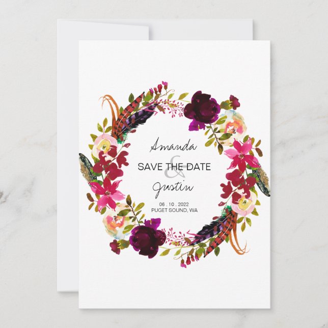 Rustic Boho Blommigt Wand Save Date Bröllop Spara Datumet (Framsida)