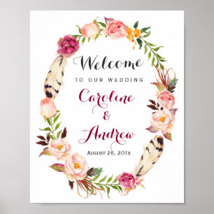 Rustic Boho Blommigt WandeWelcome Bröllop Sign Poster