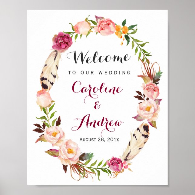 Rustic Boho Blommigt WandeWelcome Bröllop Sign Poster (Framsidan)