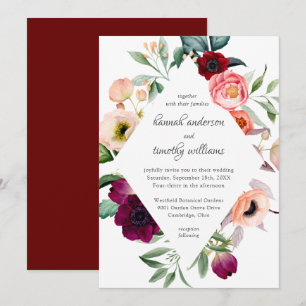 Rustic Boho Blommigt Watercolor Bröllop Inbjudningar
