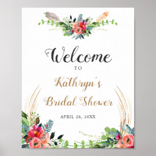 Rustic Boho Blommigt Watercolor Möhippa Sign Poster
