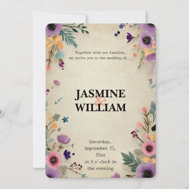 🎨 Rustic Boho Blommigt Wedding 💌 🌿 Inbjudningar (Framsida)