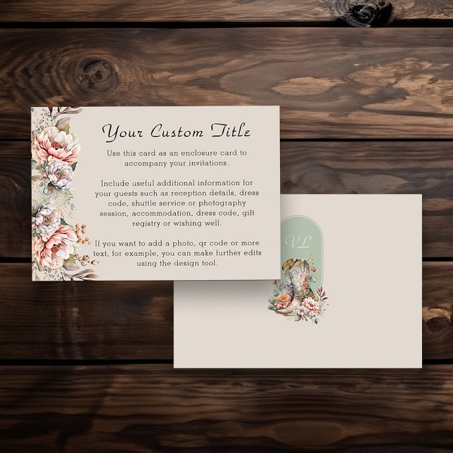 Rustic Boho Blommigt Western Boots Anpassningsbar Tilläggskort (Custom reception / enclosure card from my Boho Floral Cowgirl Boots Quinceanera Collection
)
